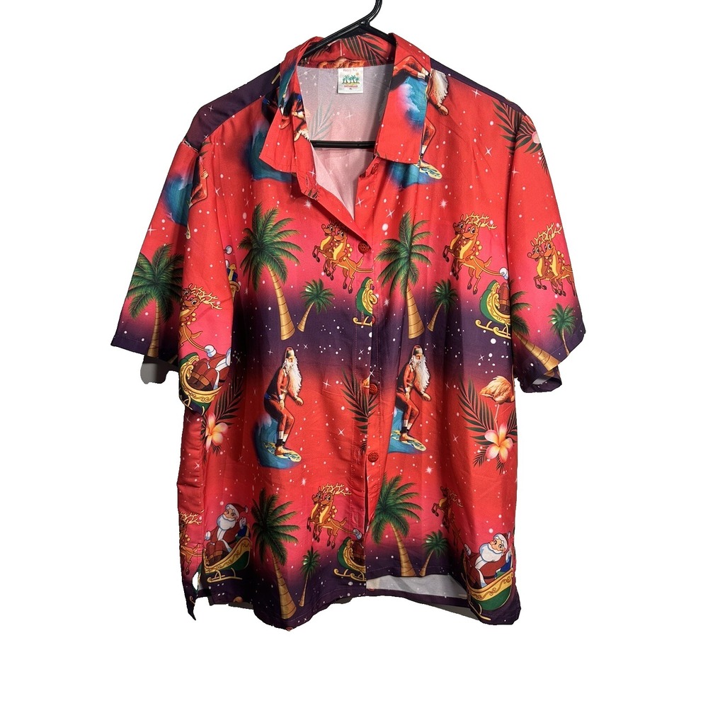 happy bay womens christmas button up short sleeve shirt size XL extra large